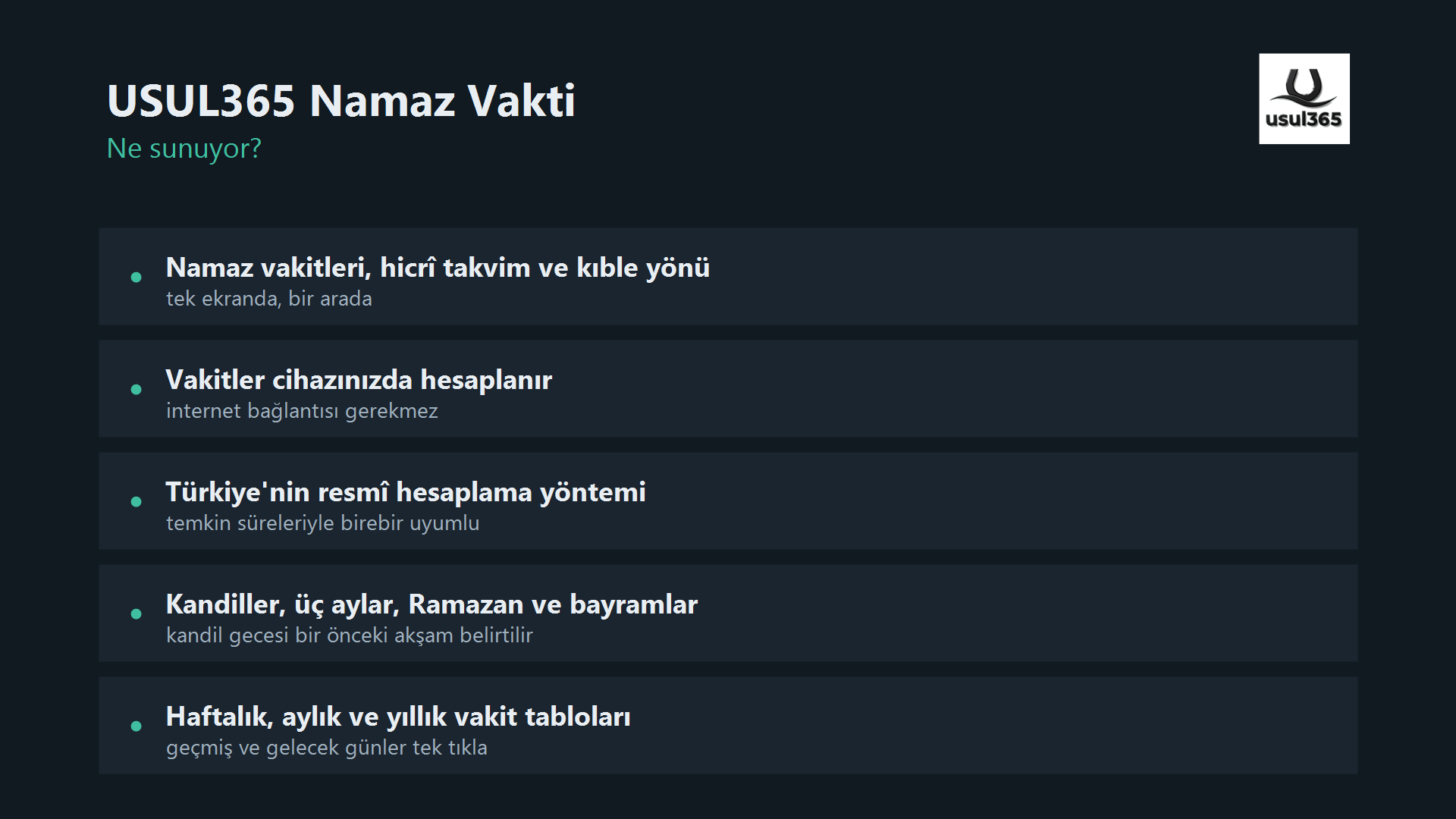 USUL365 Namaz Vakti